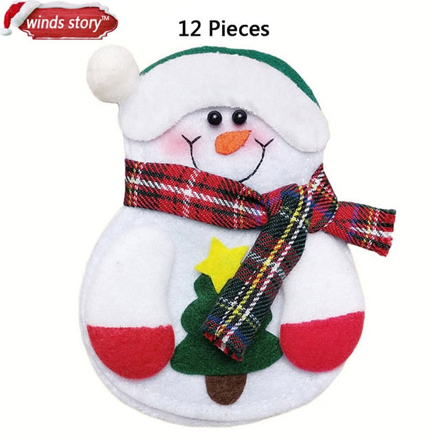 Christmas Decorations Snowman Kitchen Tableware Holder bag 12pcs Party gift Xmas ornament Christmas decorations for home table - nicpigeon