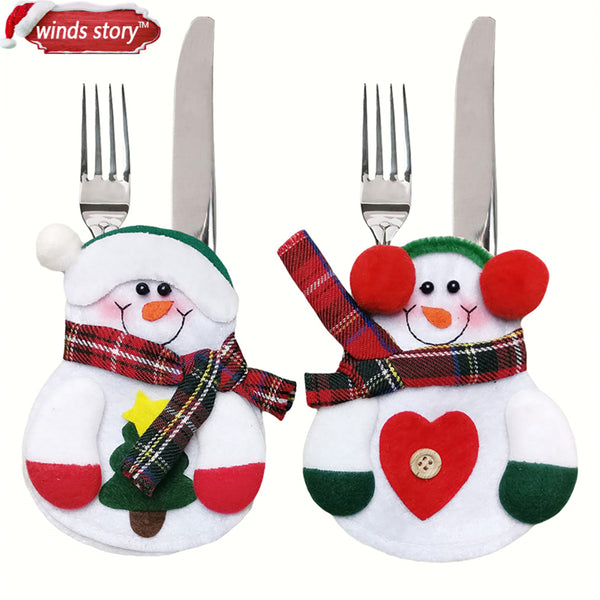 Christmas Decorations Snowman Kitchen Tableware Holder bag 12pcs Party gift Xmas ornament Christmas decorations for home table - nicpigeon