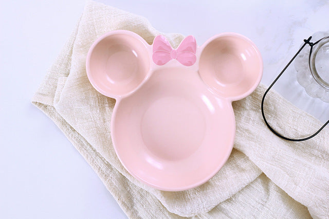 Cute Mickey Mouse Ceramics Plate Dishes Spoon Cartoon Baby Kids Fruit Bowl Tableware Baby Lunch Food Container Dinnerware Set - nicpigeon