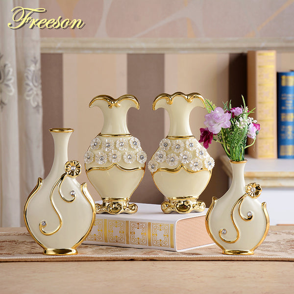 Europe Handpainted Gold Plated Porcelain Vase Modern Advanced Ceramic Flower Vase Room Study Hallway Home Wedding Decoration - nicpigeon