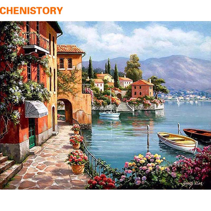 CHENISTORY Romantic Harbor DIY Painting By Numbers Landscape Canvas Painting Home Decor For Living Room Wall Art Picture 40x50cm - nicpigeon