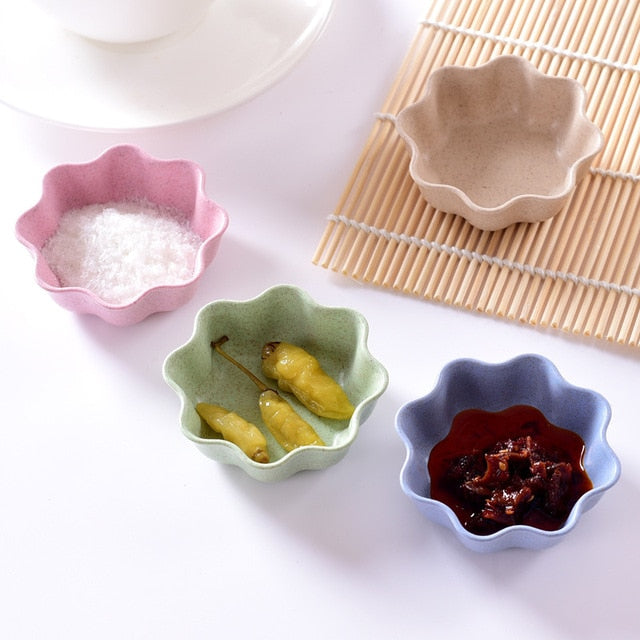 4pcs/set Household Soy Tomato Sauce Salt Vinegar Flavor Spices Plate Wheat Straw Seasoning Dish Tableware Small Breakfast dish - nicpigeon