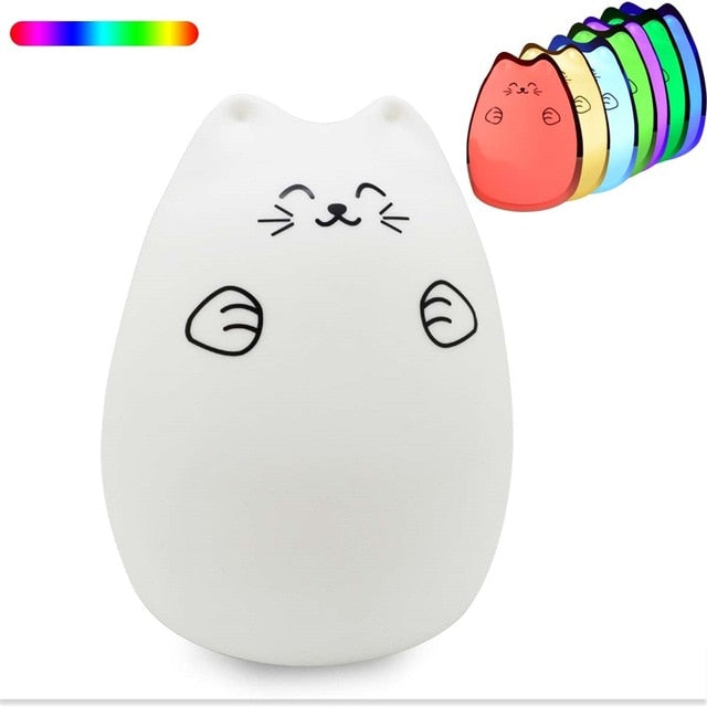 Silicone Touch Sensor LED Night Light For Children Baby Kids 7 Colors 2 modes Cat LED USB LED Night Lamp - nicpigeon