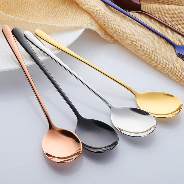 7 Color Stainless Steel Spoons With Long Handle Spoons Rose Gold Soup Spoon for Ice Cream Dinner Spoons Rice/Salad Tableware - nicpigeon