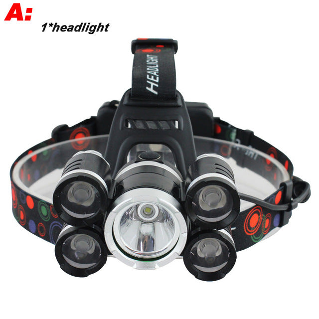 Headlight 40000 Lumen headlamp CREE XML 5*T6 LED Head Lamp Flashlight Torch Lanterna head light with 18650 battery AC/DC charger - nicpigeon